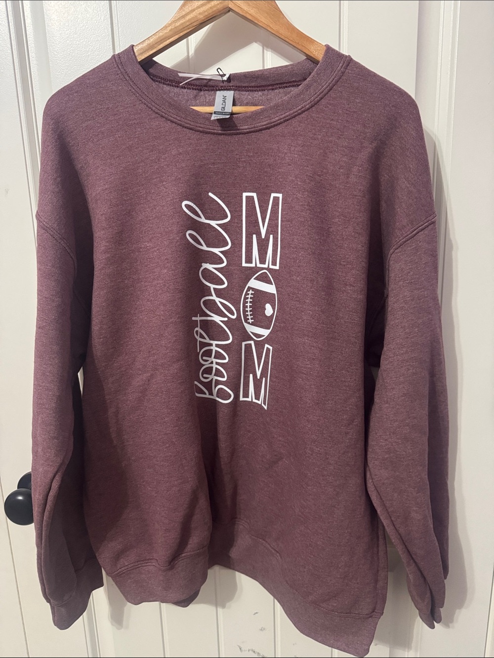 Gildan Maroon Football Mom Crewneck Sweatshirt